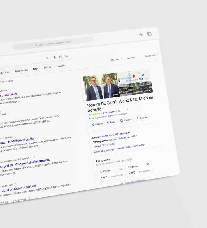 suchmaschinenregistrierung Google-Unternehmensprofil der Notare Dr. Wenz und Dr. Schüller