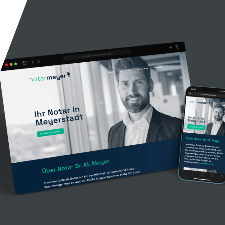 Fallstudie Notar Meyer: Startseite der Website